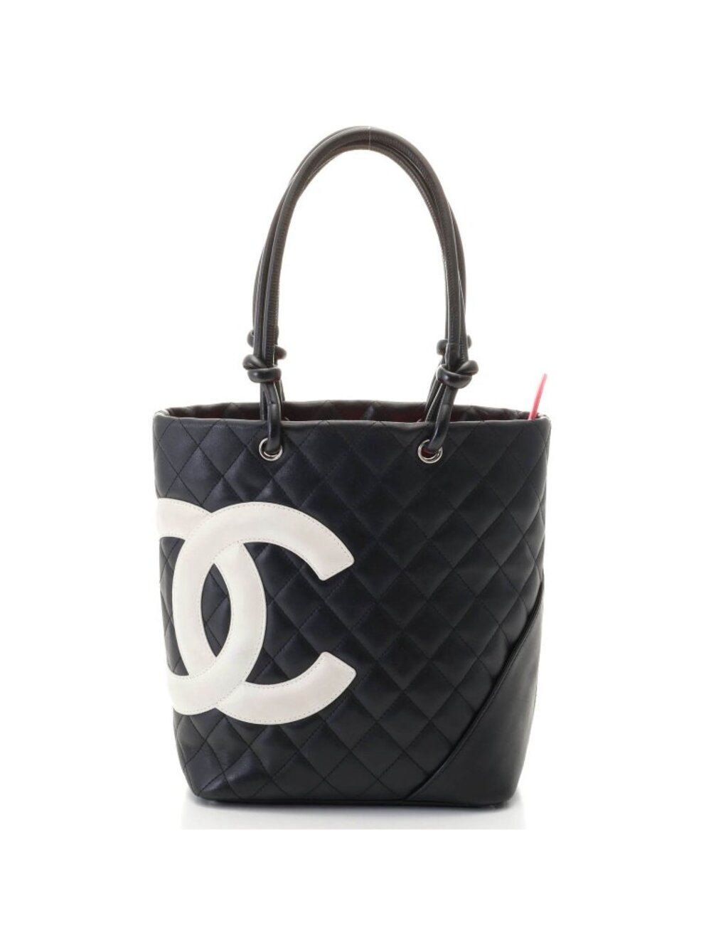 Chanel Cambon Line Medium Tote Handbag Calfskin Black White Silver